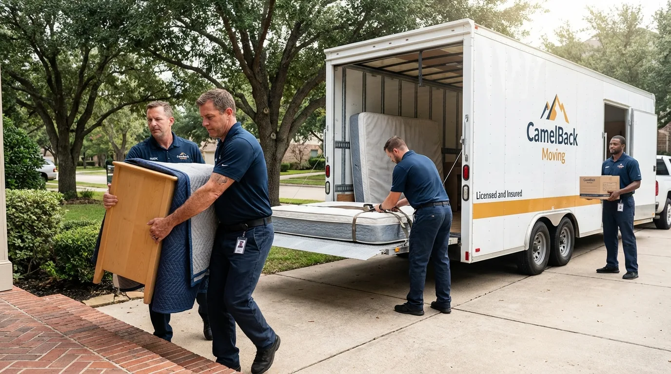 Crew loading residential truck for cross-state move from Houghton, NY