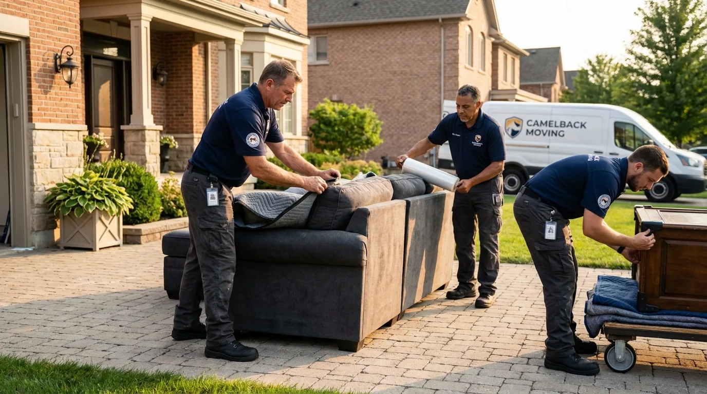 Large estate moving crew wrapping furniture in Houghton, NY