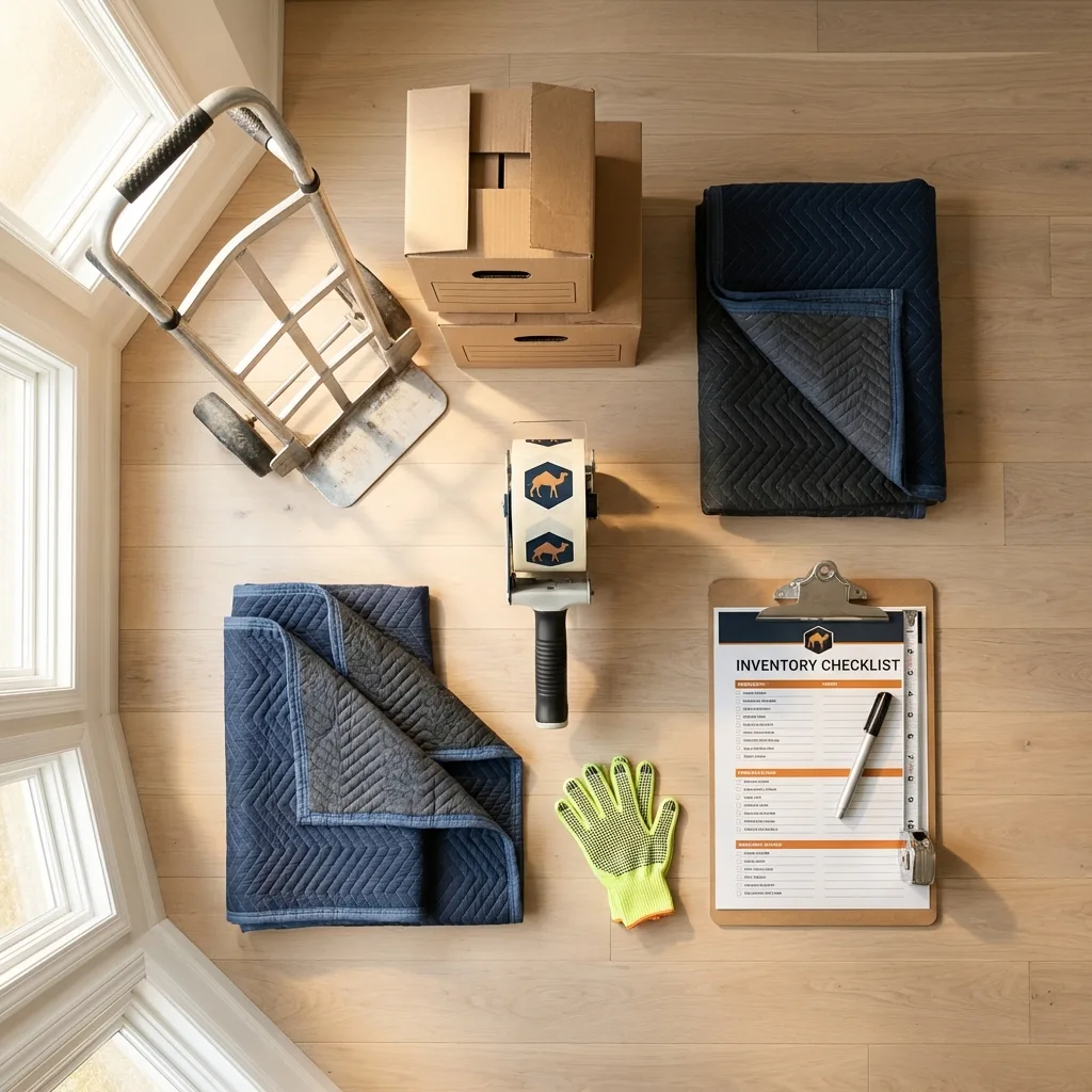 Professional moving supplies and packing materials layout for Houghton residential relocations